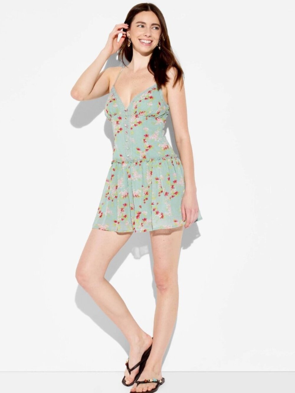 NEW Wild Fable Women's Dropped Waist Lingerie Mini Slip Slate Blue Floral Small